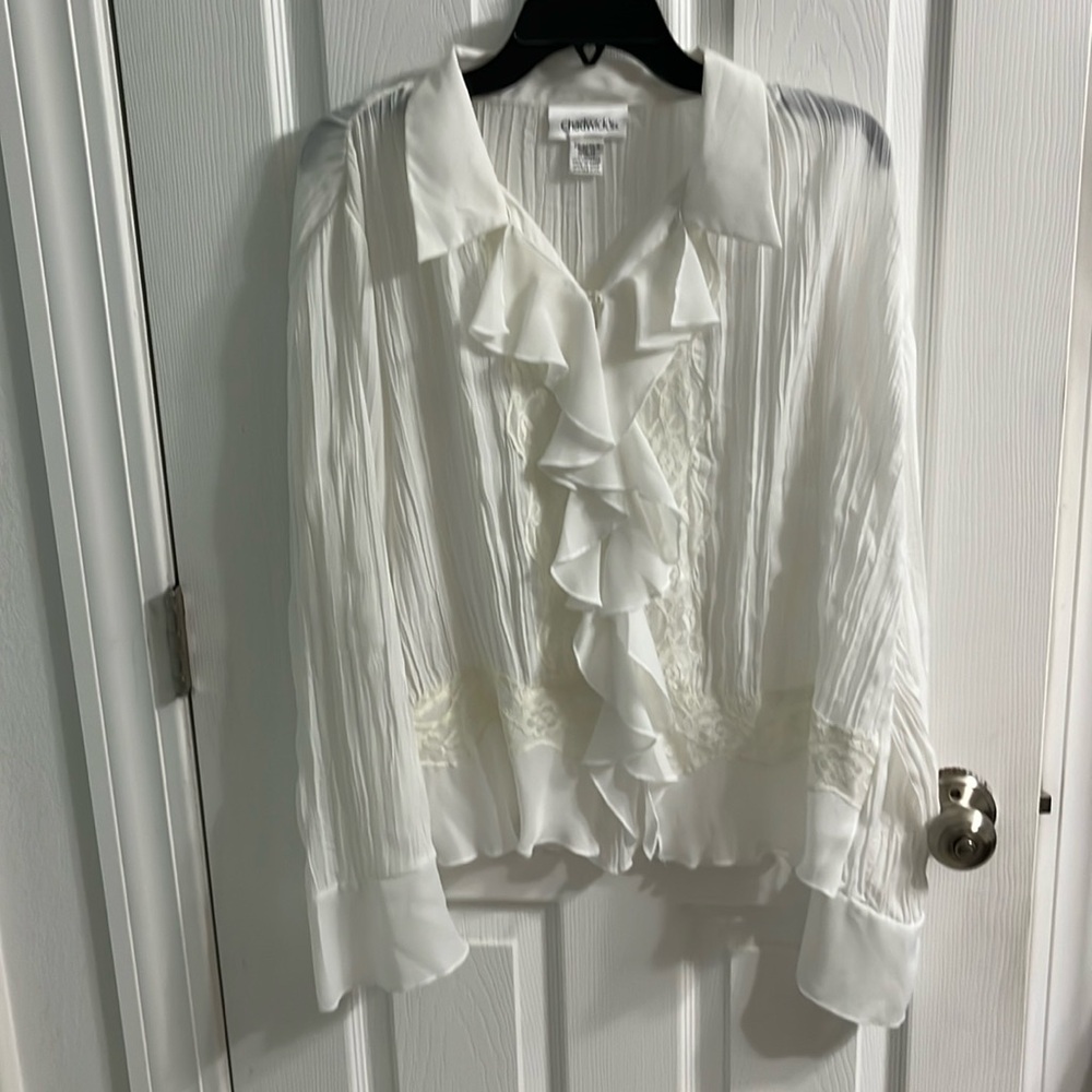 Coldwater Creek ruffled blouse front and sleeves excellent condition